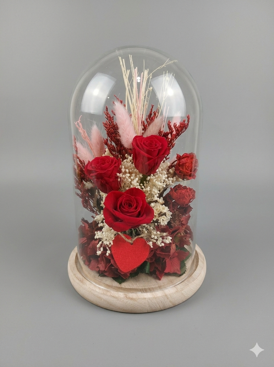 Cúpula de Rosas Preservadas con Corazón - Imagen 1